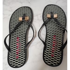 COACH Landon Black Jelly Flip Flops with Gold Bow - Size 10